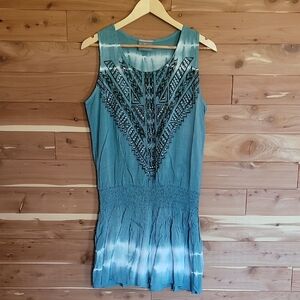 Vocal Western Dress, Size M, Teal & White Tie-Dye, Rhinestones, Aztec, Soft